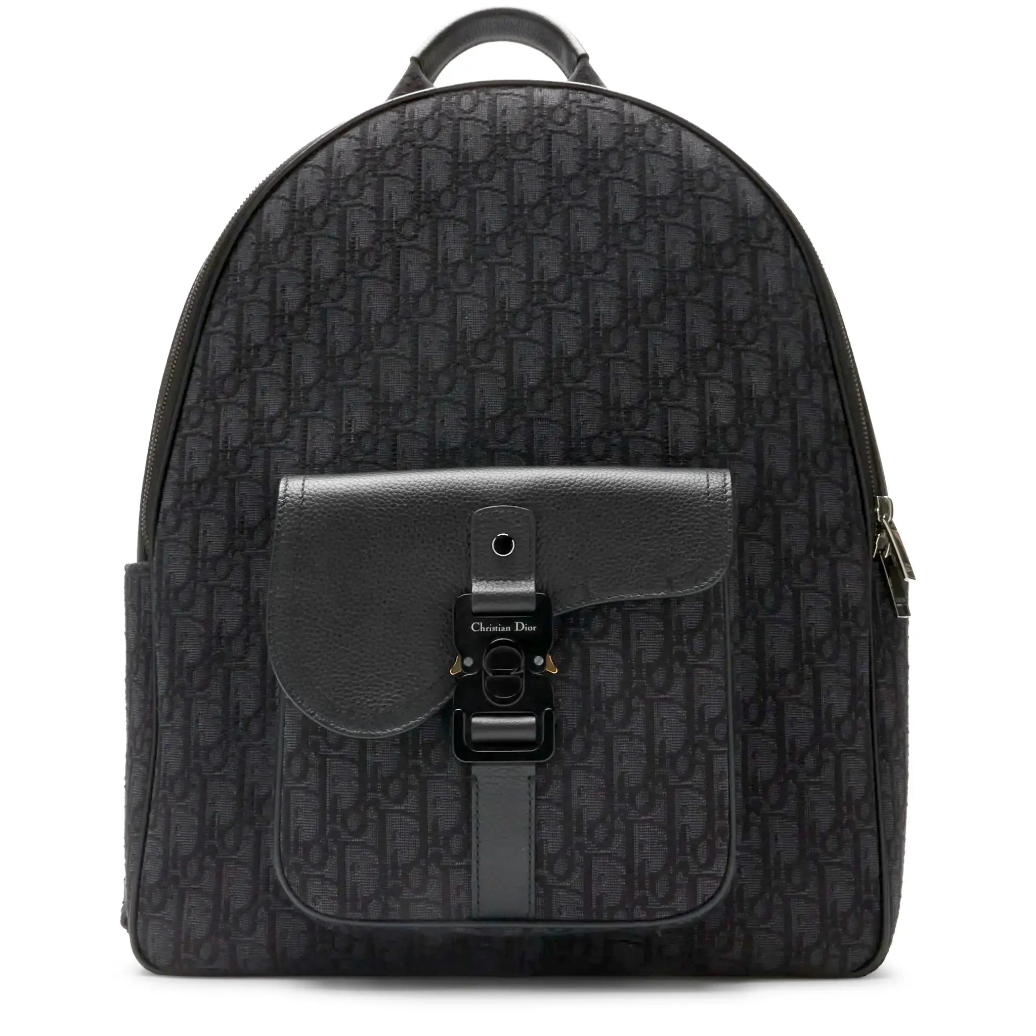 Front View of Preloved - Dior Oblique Jacquard And Grained Calfskin Black Saddle Backpack